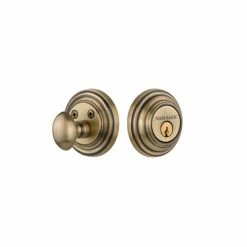 Nostalgic Warehouse Classic Rosette 2-3/8 in. Backset Single Cylinder Deadbolt in Antique Brass