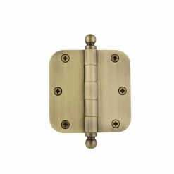 Nostalgic Warehouse 3.5 in. Antique Brass Ball Tip Residential Hinge with 5/8 in. Radius Corners