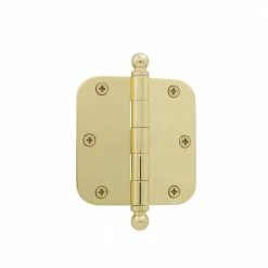 Nostalgic Warehouse 3.5 in. Polished Brass Ball Tip Residential Hinge with 5/8 in. Radius Corners