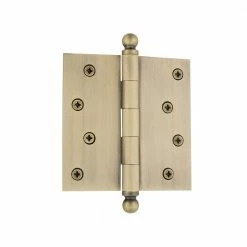 Nostalgic Warehouse 4 in. Ball Tip Residential Hinge with Square Corners in Antique Brass
