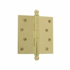 Nostalgic Warehouse 4 in. Ball Tip Residential Hinge with Square Corners in Polished Brass