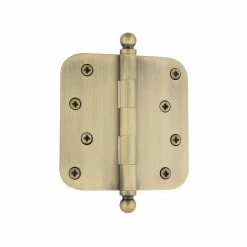 Nostalgic Warehouse 4 in. Ball Tip Residential Hinge with 5/8 in. Radius Corners in Antique Brass