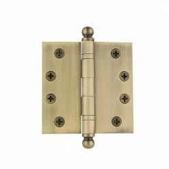 Nostalgic Warehouse 4 in. Antique Brass Ball Tip Heavy-Duty Hinge with Square Corners