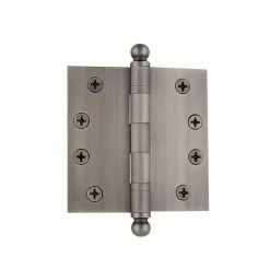 Nostalgic Warehouse 4 in. Antique Pewter Ball Tip Heavy-Duty Hinge with Square Corners