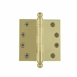 Nostalgic Warehouse 4 in. Polished Brass Ball Tip Heavy-Duty Hinge with Square Corners