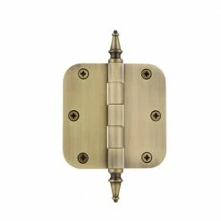 Nostalgic Warehouse 3.5 in. Steeple Tip Residential Hinge with 5/8 in. Radius Corners in Antique Brass