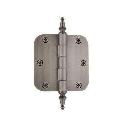 Nostalgic Warehouse 3.5 in. Antique Pewter Steeple Tip Residential Hinge with 5/8 in. Radius Corners