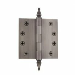 Nostalgic Warehouse 4 in. Antique Pewter Steeple Tip Heavy-Duty Hinge with Square Corners