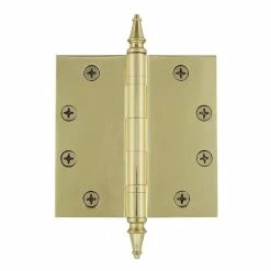 Nostalgic Warehouse 4.5 in. Steeple Tip Heavy Duty Hinge with Square Corners in Polished Brass