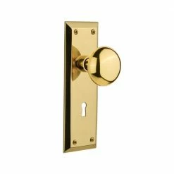 Nostalgic Warehouse New York Plate with Keyhole Single Dummy New York Door Knob in Unlacquered Brass