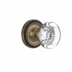 Nostalgic Warehouse Rope Rosette Single Dummy Round Clear Crystal Glass Door Knob in Antique Brass