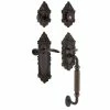 Nostalgic Warehouse Victorian Plate 2-3/8 in. Backset Timeless Bronze F Grip Entry Set Swan Door Handle