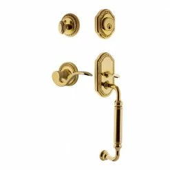 Nostalgic Warehouse Rope Plate 2-3/8 in. Backset C Grip Lifetime Brass Entry Set Manor Door Handle