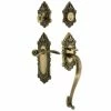 Nostalgic Warehouse Victorian Plate 2-3/8 in. Backset S Grip Antique Brass Entry Set Swan Door Handle