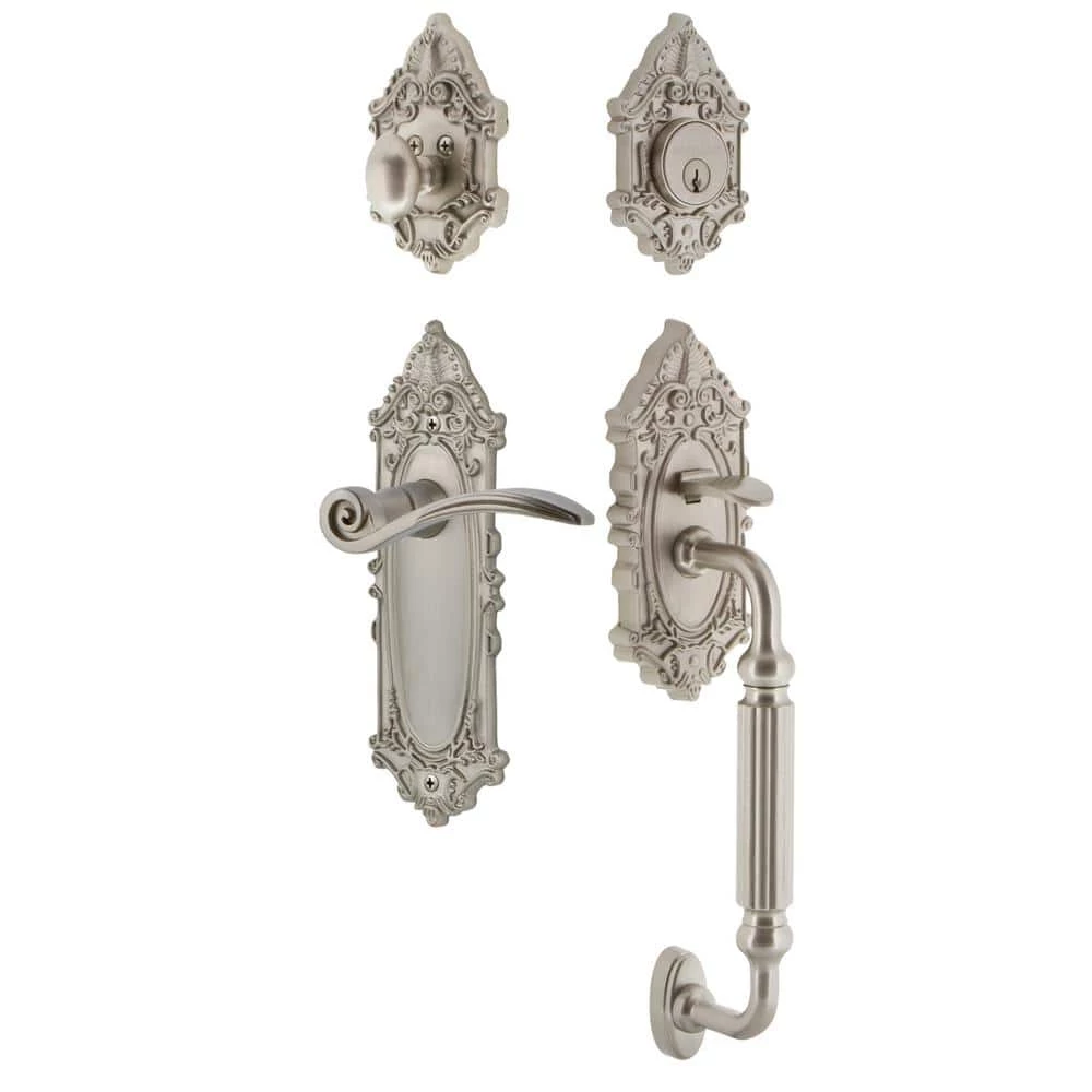 Nostalgic Warehouse Victorian Plate 2-3/8 in. Backset F Grip Satin Nickel Entry Set Swan Door Handle 3 Nostalgic Warehouse Victorian Plate 2-3/8 in. Backset F Grip Satin Nickel Entry Set Swan Door Handle