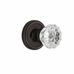 Nostalgic Warehouse Classic Rosette Interior Mortise Crystal Glass Door Knob in Timeless Bronze