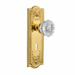 Nostalgic Warehouse Meadows Plate Interior Mortise Crystal Glass Door Knob in Unlacquered Brass