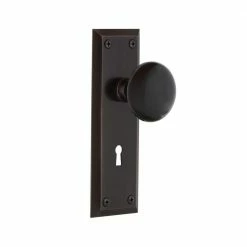 Nostalgic Warehouse New York Plate Interior Mortise Black Porcelain Door Knob in Timeless Bronze