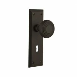 Nostalgic Warehouse New York Plate Interior Mortise Deco Door Knob in Oil-Rubbed Bronze