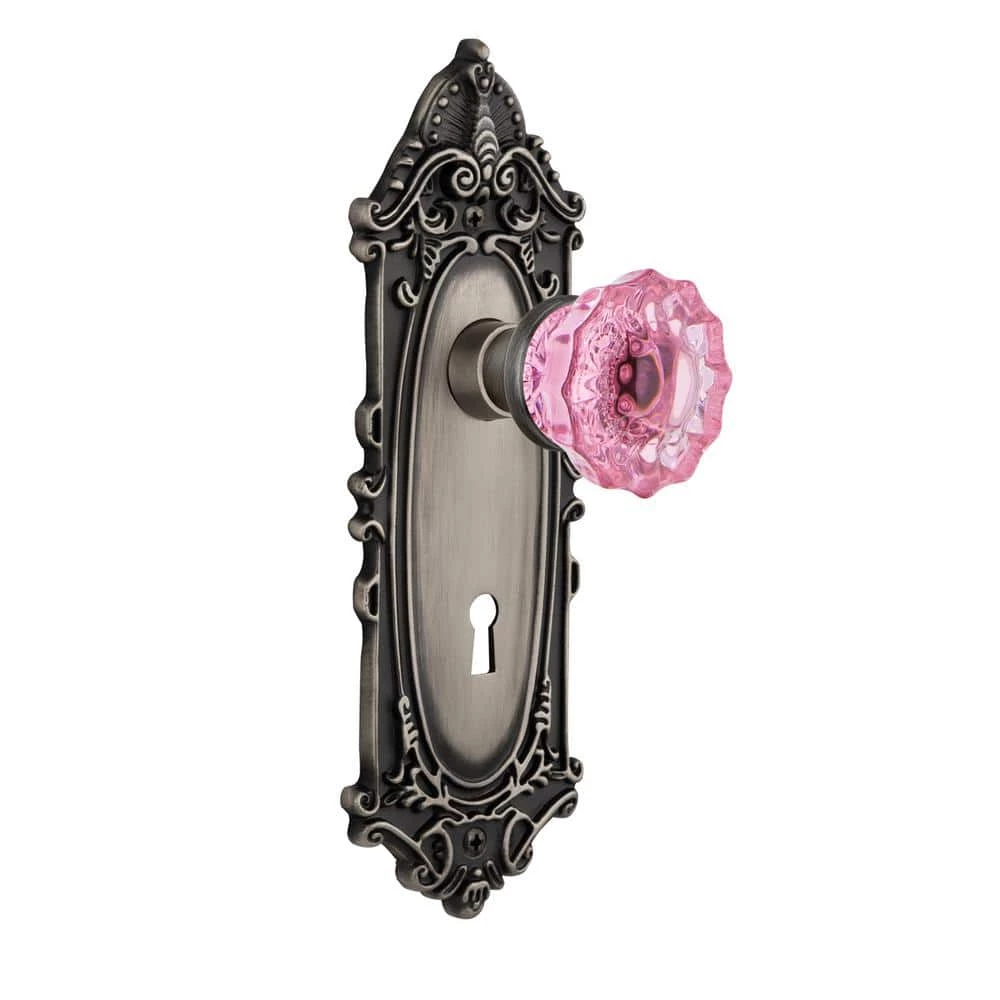 Nostalgic Warehouse Victorian Plate Interior Mortise Crystal Pink Glass Door Knob in Antique Pewter 3 Nostalgic Warehouse Victorian Plate Interior Mortise Crystal Pink Glass Door Knob in Antique Pewter