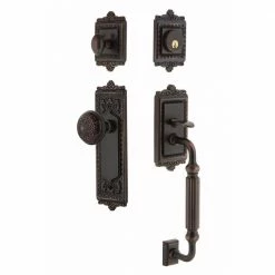 Nostalgic Warehouse Egg and Dart Plate 2-3/8 in. Backset Timeless Bronze F Grip Entry Set Egg and Dart Knob