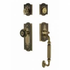 Nostalgic Warehouse Meadows Plate 2-3/8 in. Backset Antique Brass F Grip Entry Set Meadows Knob