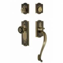 Nostalgic Warehouse Meadows Plate 2-3/8 in. Backset Antique Brass S Grip Entry Set Meadows Knob