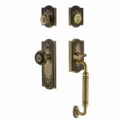 Nostalgic Warehouse Meadows Plate 2-3/8 in. Backset Antique Brass C Grip Entry Set Meadows Knob
