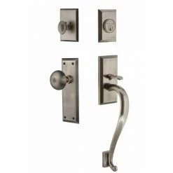 Nostalgic Warehouse New York Plate 2-3/4 in. Backset Antique Pewter S Grip Entry Set New York Knob