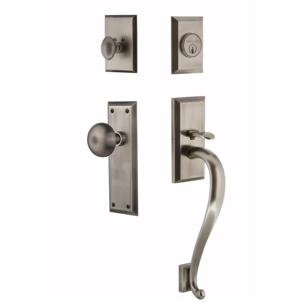 Nostalgic Warehouse New York Plate 2-3/4 in. Backset Antique Pewter S Grip Entry Set New York Knob 3 Nostalgic Warehouse New York Plate 2-3/4 in. Backset Antique Pewter S Grip Entry Set New York Knob