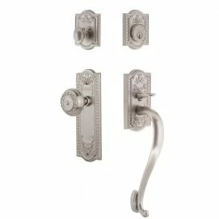 Nostalgic Warehouse Meadows Plate 2-3/4 in. Backset Satin Nickel S Grip Entry Set Meadows Knob