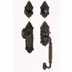Nostalgic Warehouse Victorian Plate 2-3/4 in. Backset Timeless Bronze F Grip Entry Set Victorian Knob