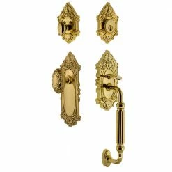 Nostalgic Warehouse Victorian Plate 2-3/8 in. Backset Lifetime Brass F Grip Entry Set Victorian Knob
