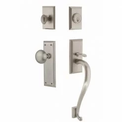 Nostalgic Warehouse New York Plate 2-3/8 in. Backset Satin Nickel S Grip Keyed Entry Handleset with New York Knob