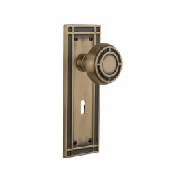 Nostalgic Warehouse Mission Plate with Keyhole 2-3/8 in. Backset Antique Brass Passage Hall/Closet Mission Door Knob
