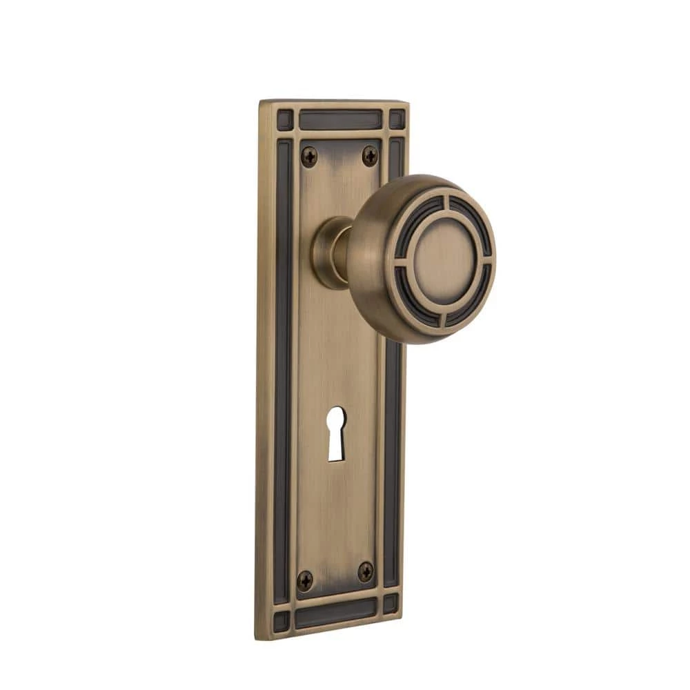 Nostalgic Warehouse Mission Plate with Keyhole 2-3/8 in. Backset Antique Brass Passage Hall/Closet Mission Door Knob 3 Nostalgic Warehouse Mission Plate with Keyhole 2-3/8 in. Backset Antique Brass Passage Hall/Closet Mission Door Knob
