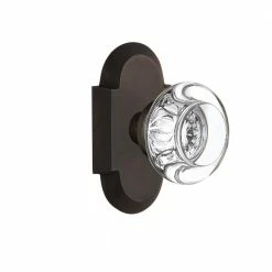 Nostalgic Warehouse Cottage Plate 2-3/8 in. Backset Oil-Rubbed Bronze Privacy Bed/Bath Round Clear Crystal Glass Door Knob