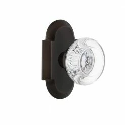 Nostalgic Warehouse Cottage Plate 2-3/4 in. Backset Timeless Bronze Privacy Bed/Bath Round Clear Crystal Glass Door Knob