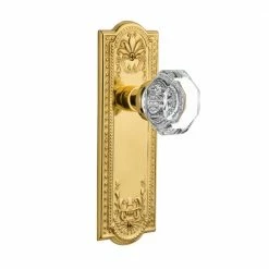 Nostalgic Warehouse Meadows Plate 2-3/8 in. Backset Unlacquered Brass Privacy Bed/Bath Waldorf Door Knob