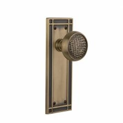 Nostalgic Warehouse Mission Plate 2-3/4 in. Backset Antique Brass Privacy Bed/Bath Craftsman Door Knob