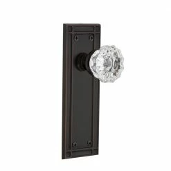 Nostalgic Warehouse Mission Plate 2-3/4 in. Backset Timeless Bronze Privacy Bed/Bath Crystal Glass Door Knob