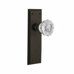 Nostalgic Warehouse New York Plate 2-3/4 in. Backset Oil-Rubbed Bronze Privacy Bed/Bath Crystal Glass Door Knob