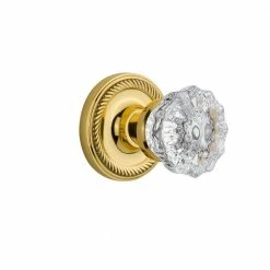 Nostalgic Warehouse Rope Rosette 2-3/4 in. Backset Unlacquered Brass Privacy Bed/Bath Crystal Glass Door Knob