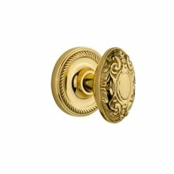 Nostalgic Warehouse Rope Rosette 2-3/4 in. Backset Polished Brass Privacy Bed/Bath Victorian Door Knob