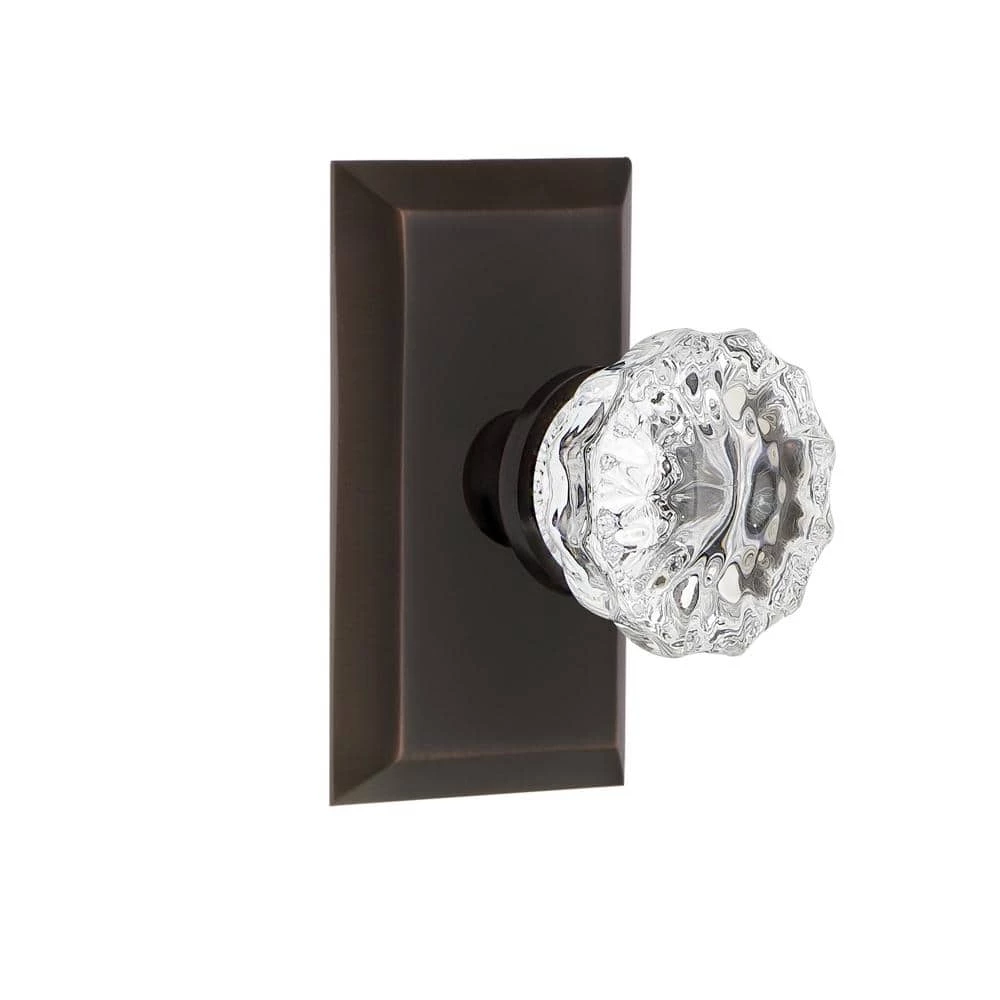 Nostalgic Warehouse Studio Plate 2-3/4 in. Backset Timeless Bronze Privacy Bed/Bath Crystal Glass Door Knob 3 Nostalgic Warehouse Studio Plate 2-3/4 in. Backset Timeless Bronze Privacy Bed/Bath Crystal Glass Door Knob
