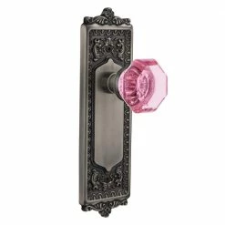 Nostalgic Warehouse Egg and Dart Plate 2-3/4 in. Backset Antique Pewter Privacy Bed/Bath Waldorf Pink Door Knob