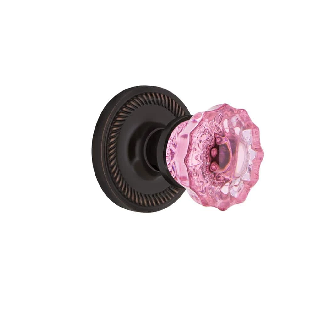 Nostalgic Warehouse Rope Rosette 2-3/8 in. Backset Timeless Bronze Privacy Bed/Bath Crystal Pink Glass Door Knob 3 Nostalgic Warehouse Rope Rosette 2-3/8 in. Backset Timeless Bronze Privacy Bed/Bath Crystal Pink Glass Door Knob