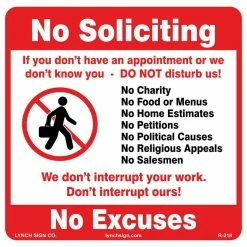 Lynch Sign 12 in. x 12 in. No Soliciting Sign Printed on More Durable Thicker Longer Lasting Styrene Plastic