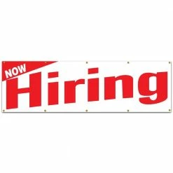 Lynch Sign 10 ft. x 3 ft. Red on White Vinyl Now Hiring Banner