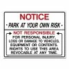Lynch Sign 24 in. x 18 in. Park at Your Own Risk Sign Printed on More Durable, Thicker, Longer Lasting Styrene Plastic -Nostalgic Warehouse Sales white lynch sign safety signs pl 12 64 1000